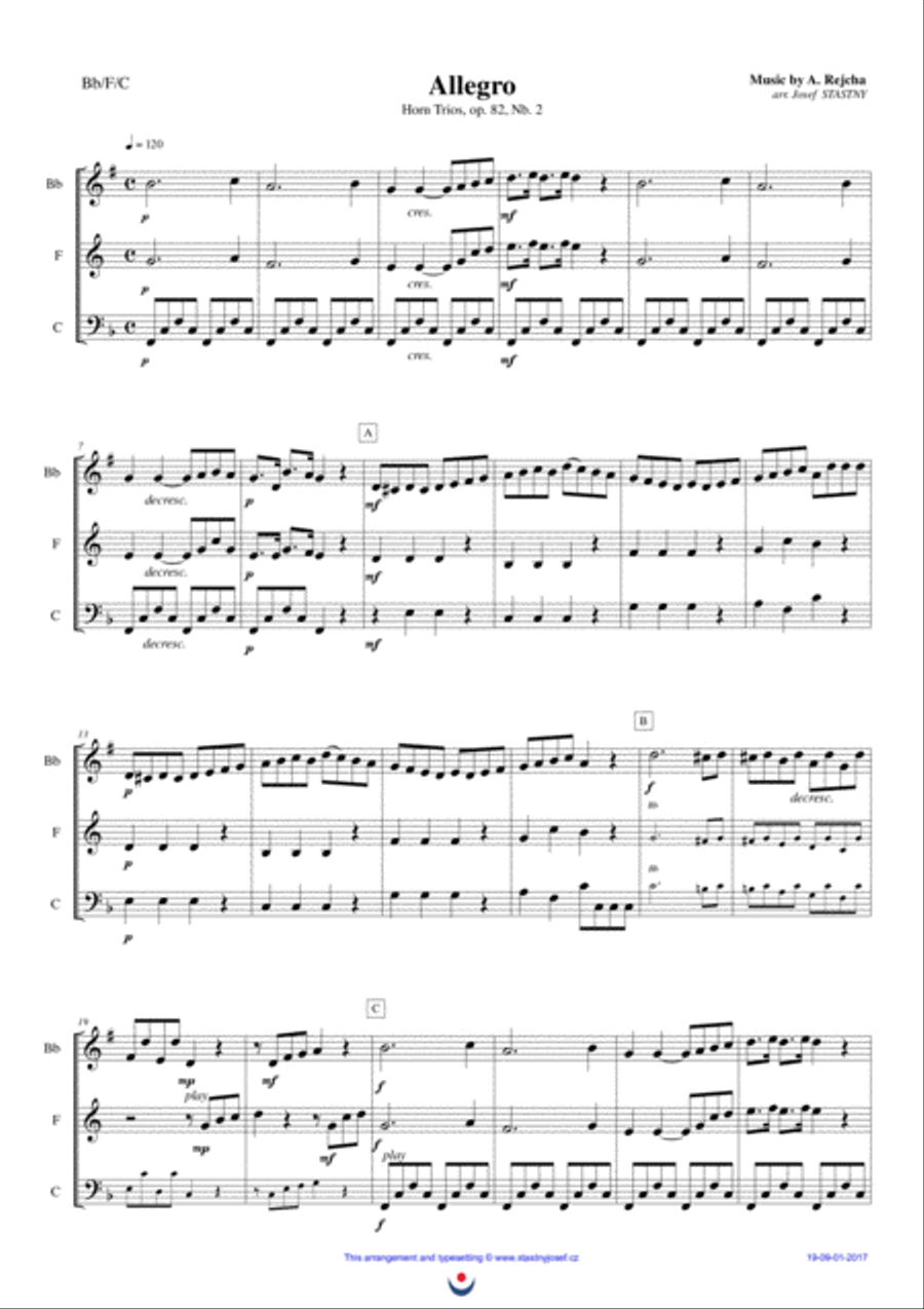 Horn Trios, Nb. 2 ALLEGRO Brass Trio scores gallery preview page 1