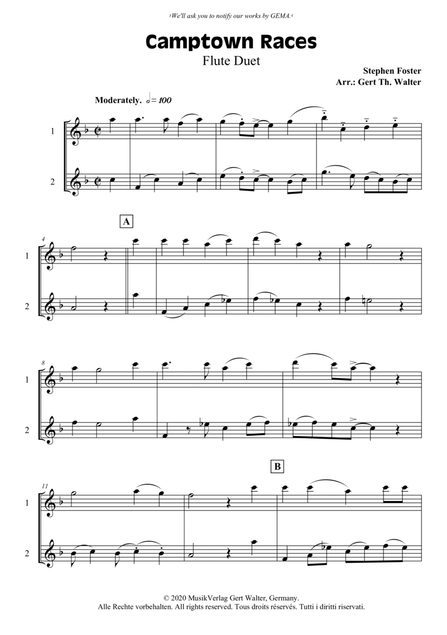 Camptown Races Flute Duet scores gallery preview page 1