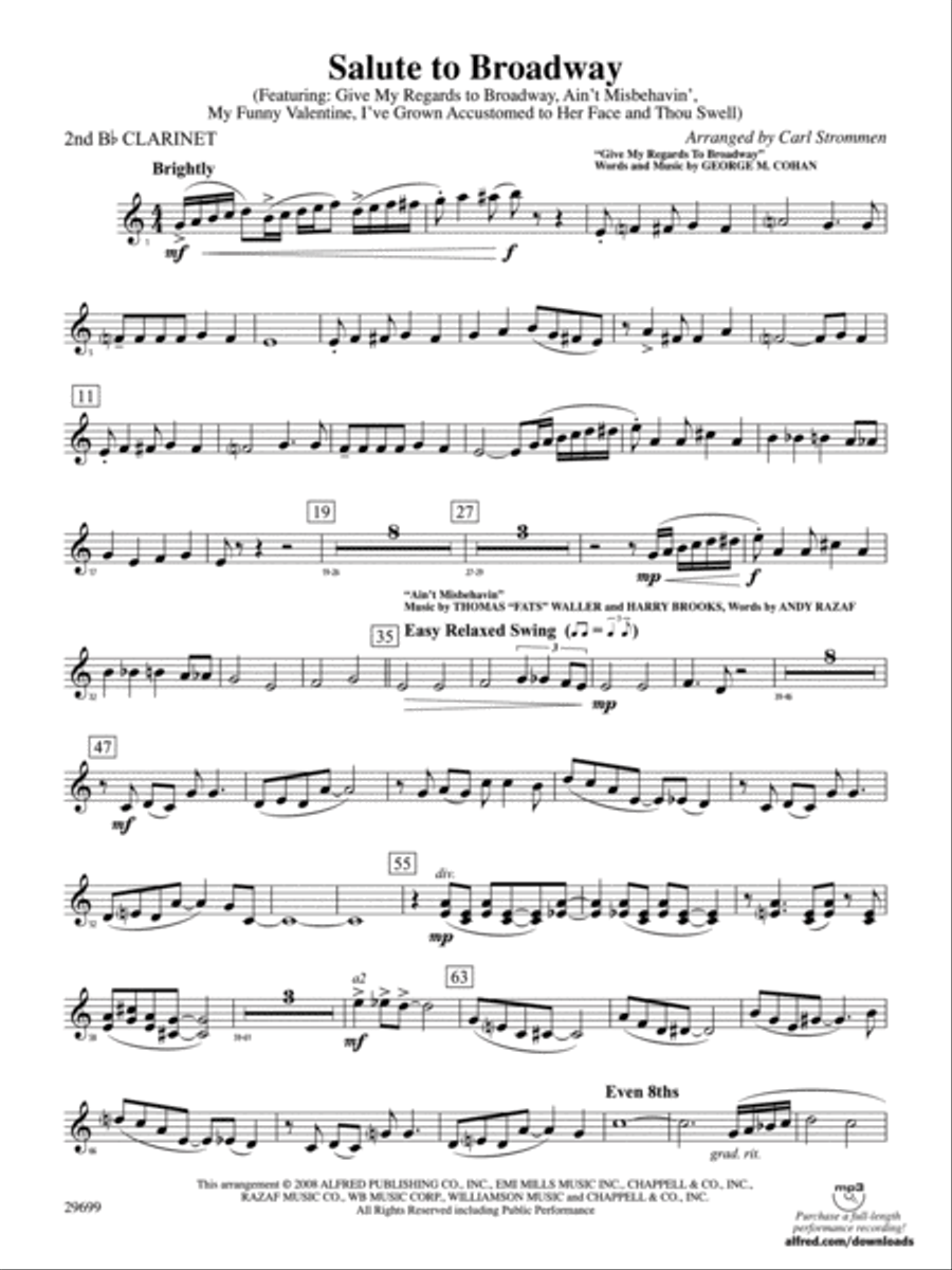 Salute to Broadway: 2nd B-flat Clarinet Full Orchestra scores gallery preview page 1