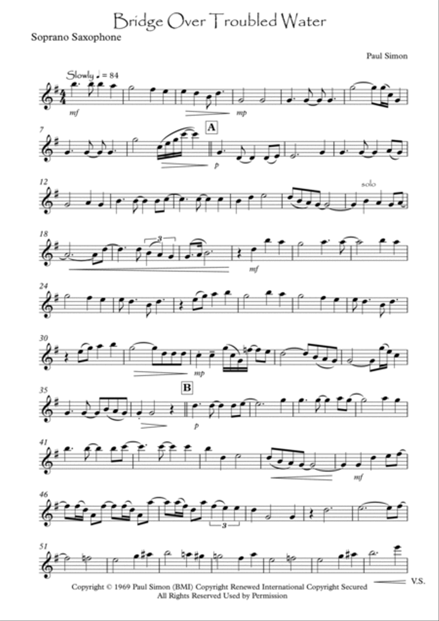 Bridge Over Troubled Water Saxophone Quartet scores gallery preview page 6