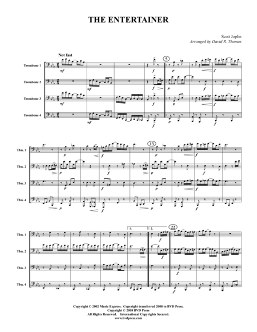 The Entertainer Trombone Quartet scores gallery preview page 1