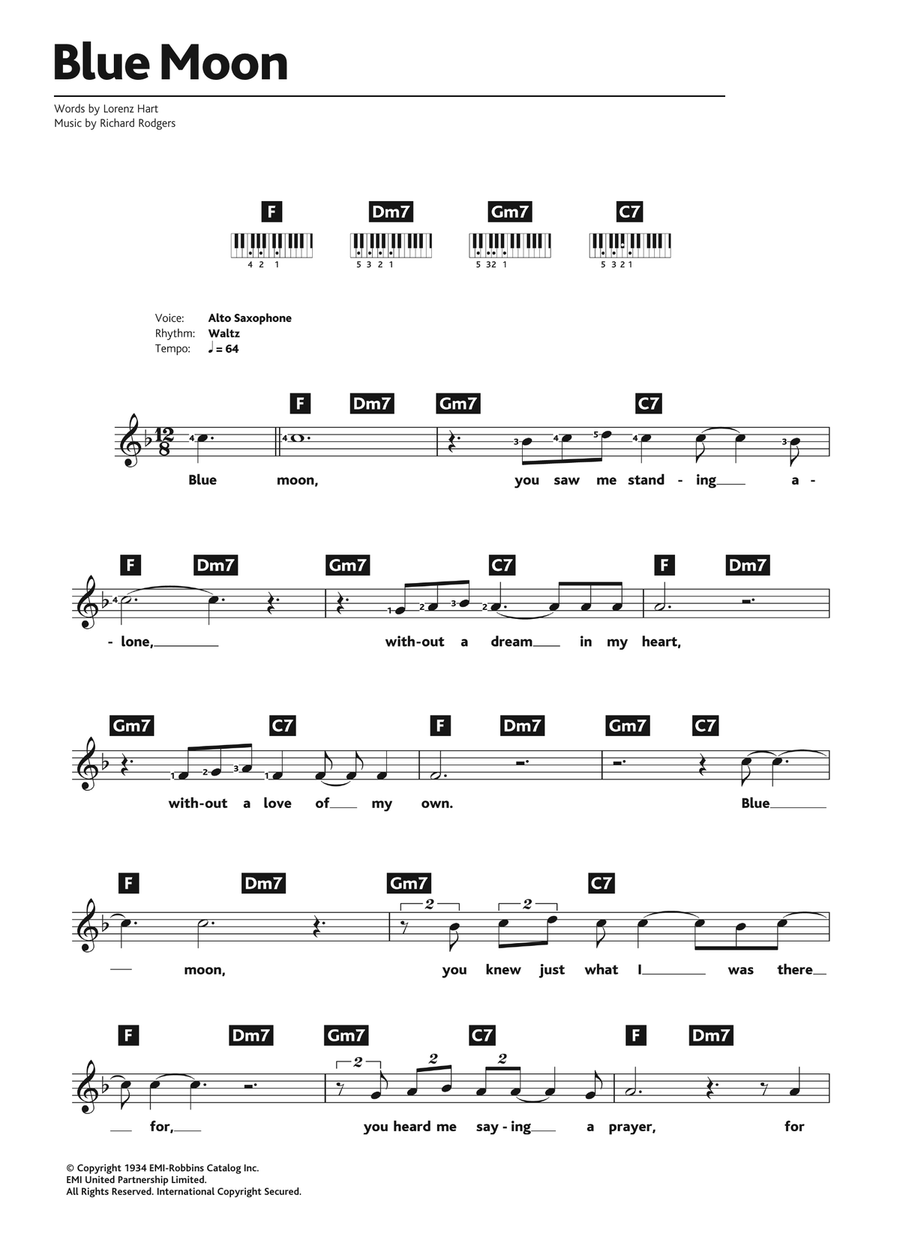 Blue Moon Blue Moon Piano Solo scores gallery preview page 1