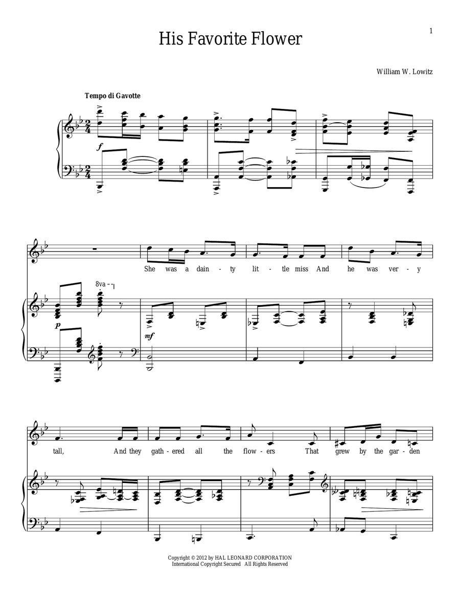 His Favorite Flower Piano, Vocal scores gallery preview page 1