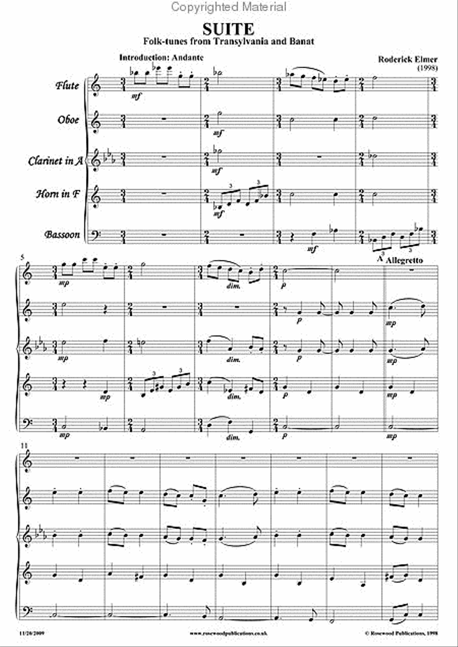 Suite for Wind Quintet of Folktunes from Transylvania & Banat Woodwind Quintet scores gallery preview page 2
