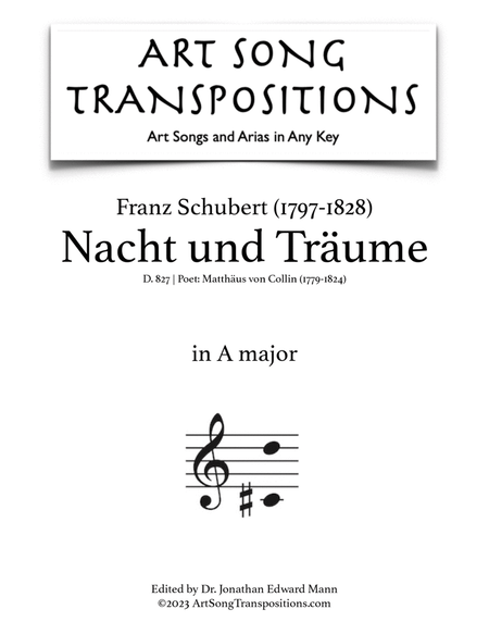 SCHUBERT: Nacht und Träume, D. 827 (transposed to A major)