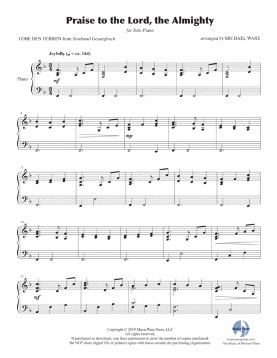 Praise to the Lord, the Almighty (solo piano) Piano Solo scores gallery preview page 2
