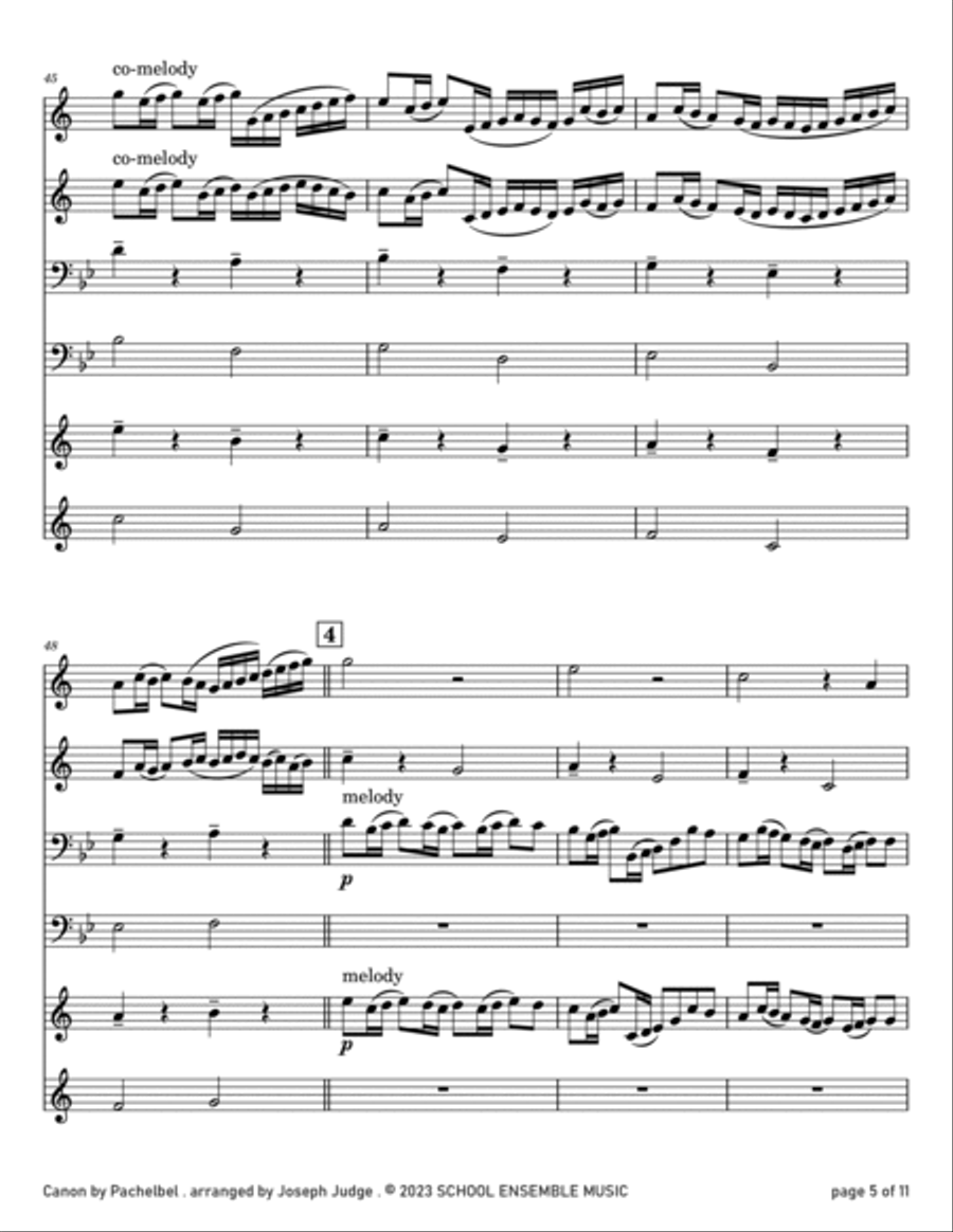 Canon by Pachelbel for Brass Quartet in Schools Brass Quartet scores gallery preview page 5