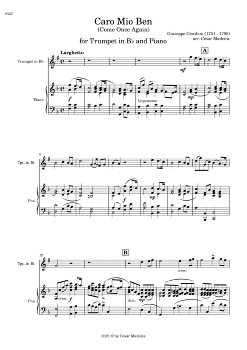 Caro Mio Ben (Come Once Again) - Bb Trumpet and Piano (Full Score) image number null