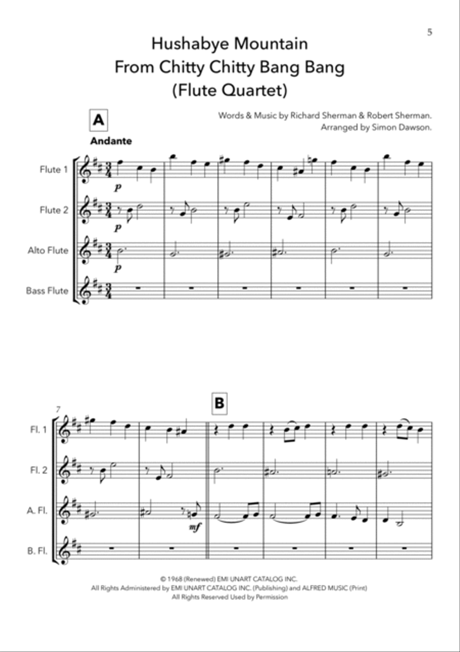Hushabye Mountain Flute Quartet scores gallery preview page 5