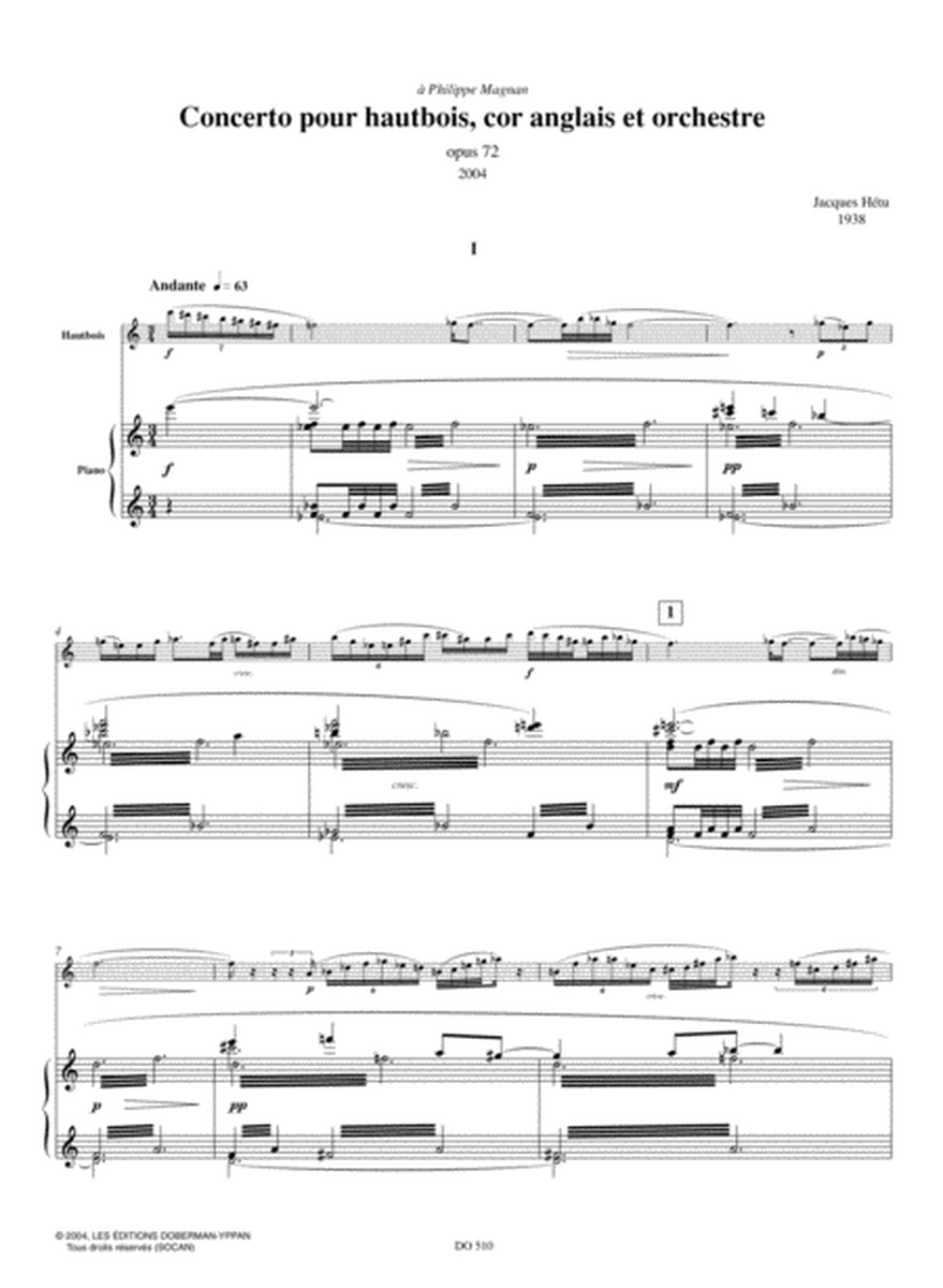 Concerto pour hautbois, cor anglais et orchestre op 72 (red. piano)