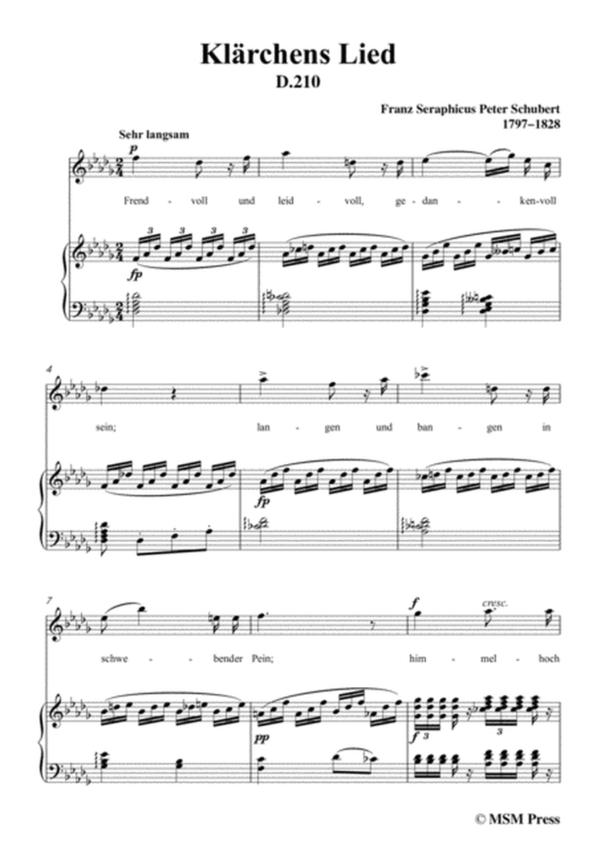 Schubert-Klärchens Lied,Love,D.210,in D flat Major,for Voice&Piano image number null