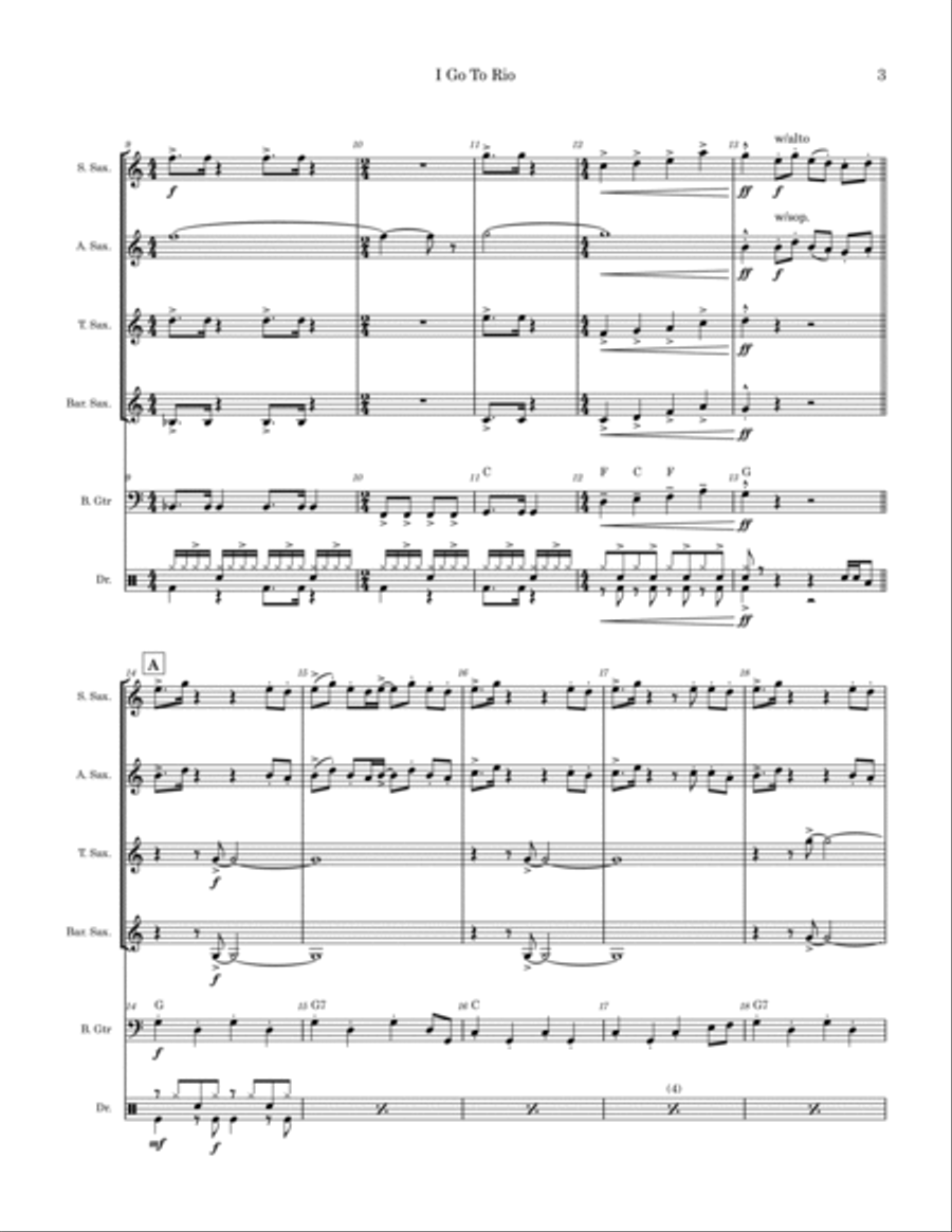I Go To Rio Saxophone Quartet scores gallery preview page 3