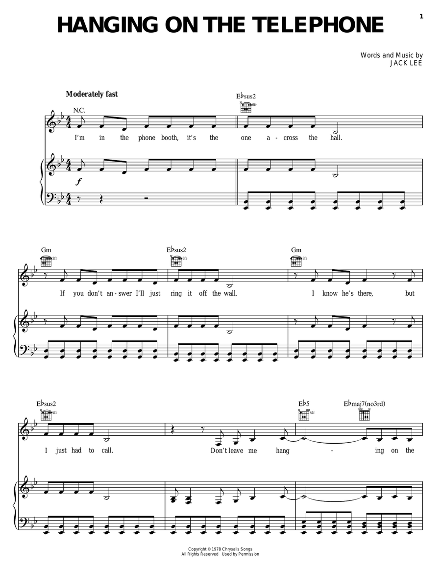 Hanging On The Telephone Hanging On The Telephone Piano, Vocal, Guitar scores gallery preview page 1