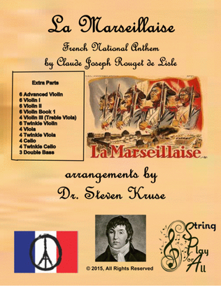 Book cover for Extra Parts for La Marseilles, French National Anthem, for Multi-Level String Orchestra