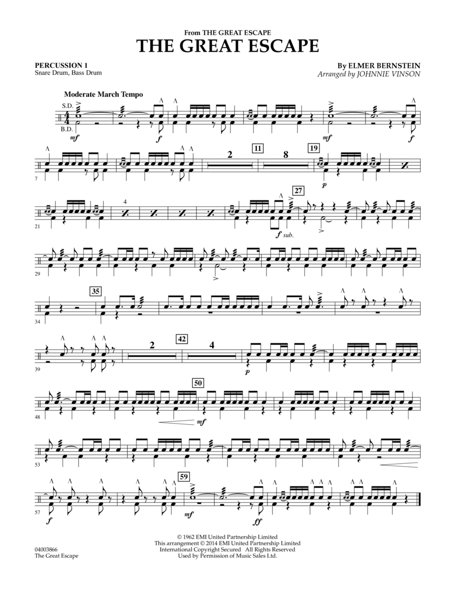 The Great Escape (March) - Percussion 1 Concert Band scores gallery preview page 1