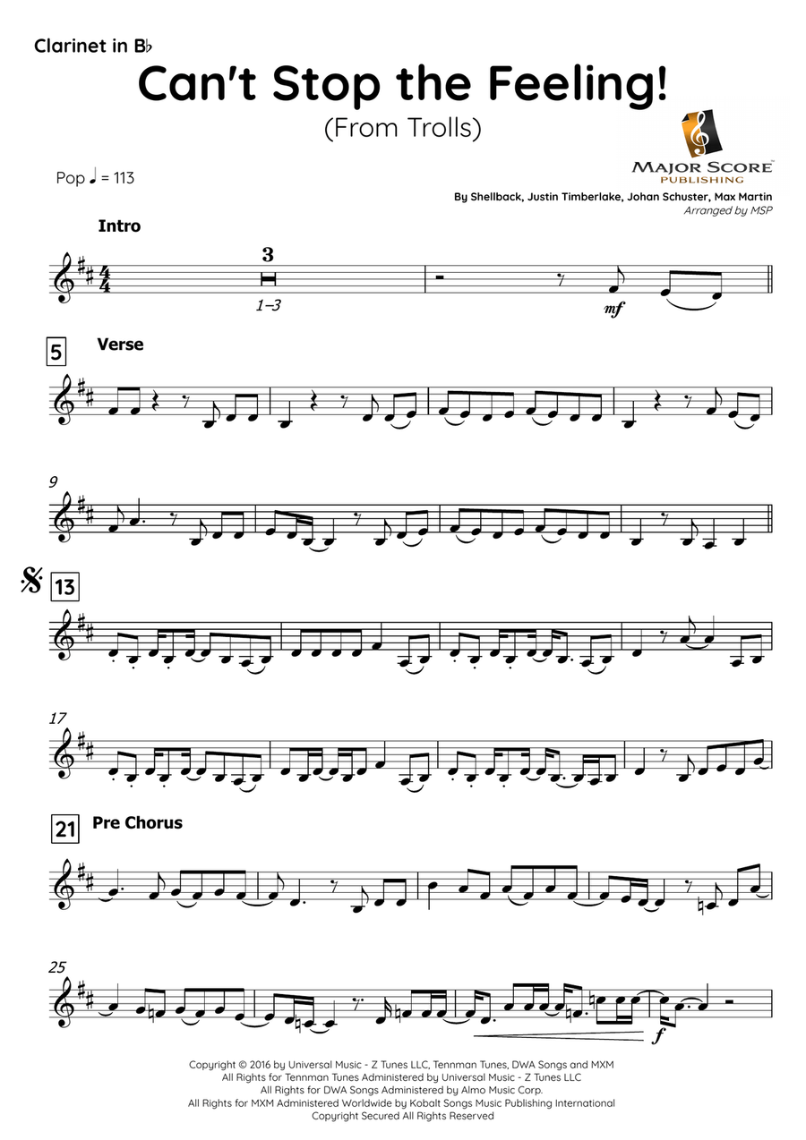 Can't Stop The Feeling! B-Flat Clarinet scores gallery preview page 2