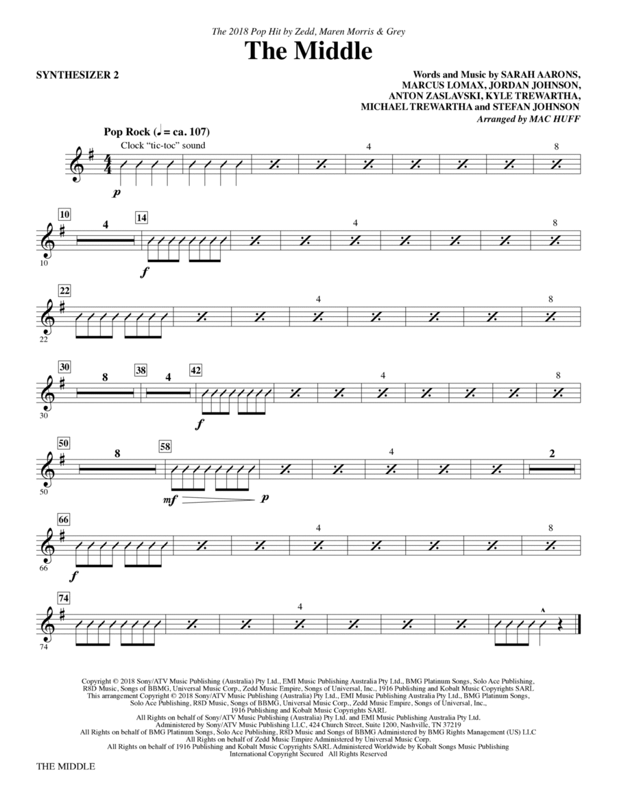 The Middle (arr. Mac Huff) - Synth 2 Choir scores gallery preview page 1