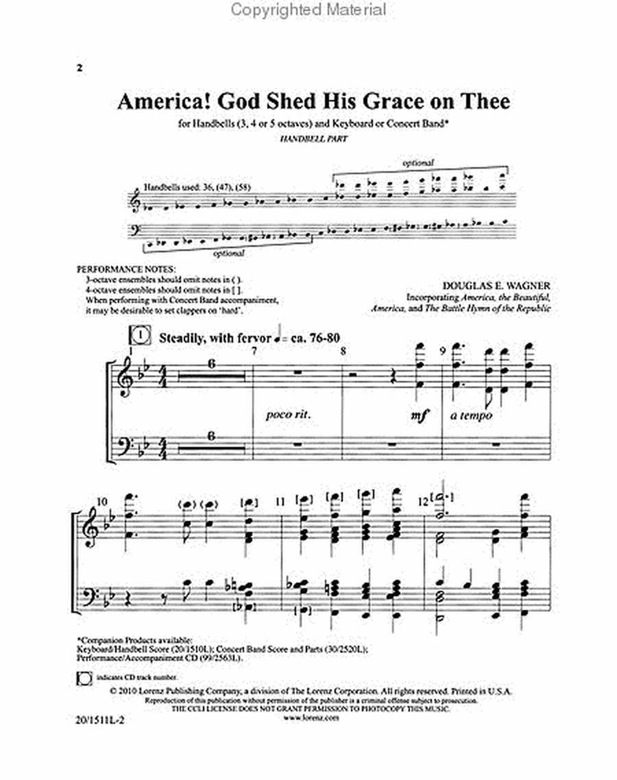 America! God Shed His Grace on Thee - Handbell Part image number null