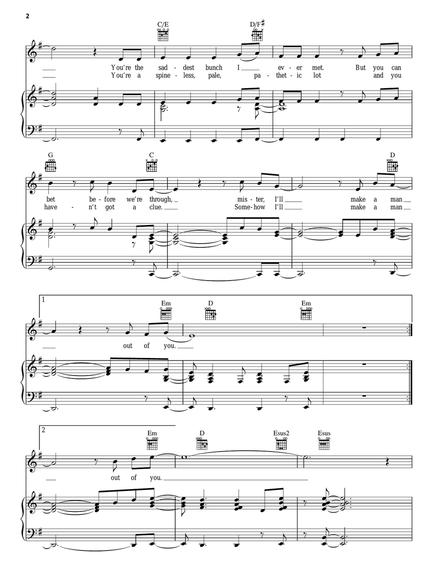 I'll Make A Man Out Of You (from Mulan) Piano, Vocal, Guitar scores gallery preview page 2