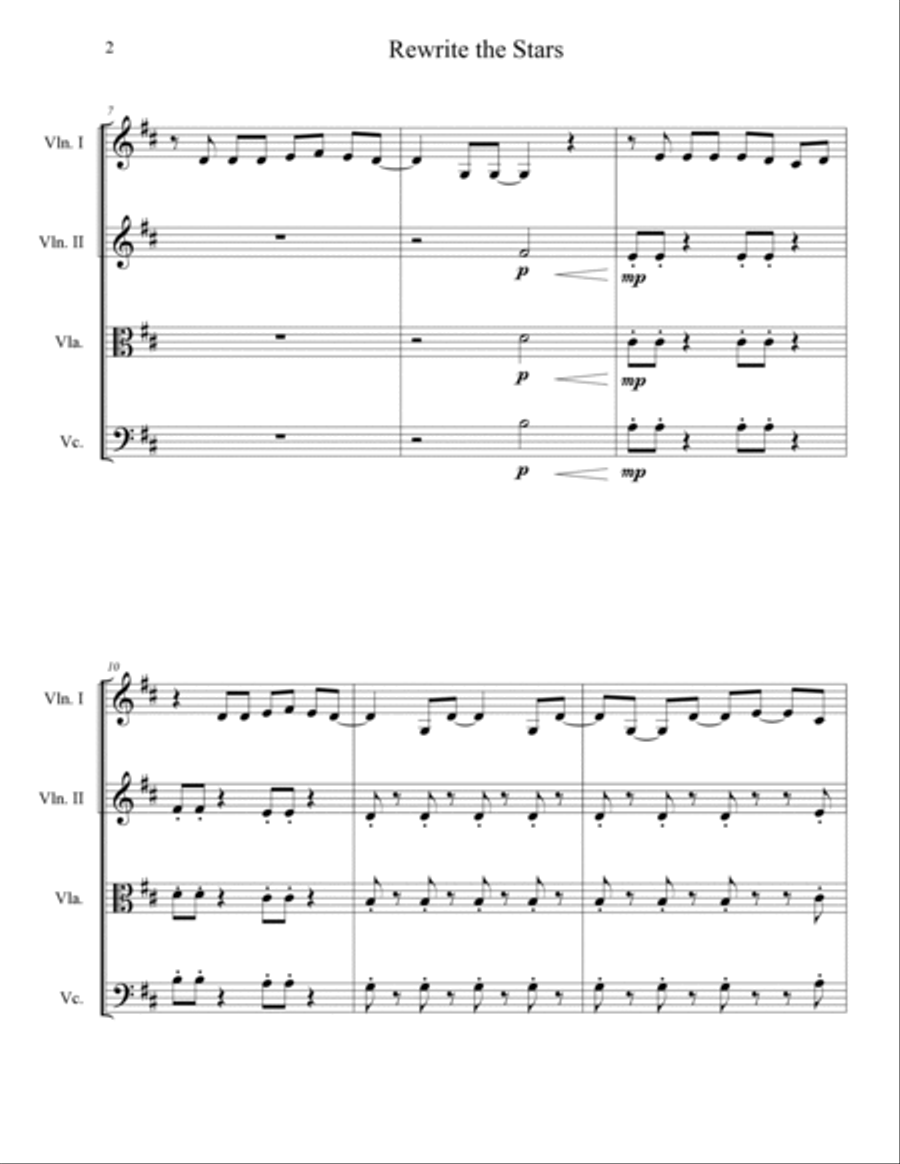 Rewrite The Stars String Quartet scores gallery preview page 4