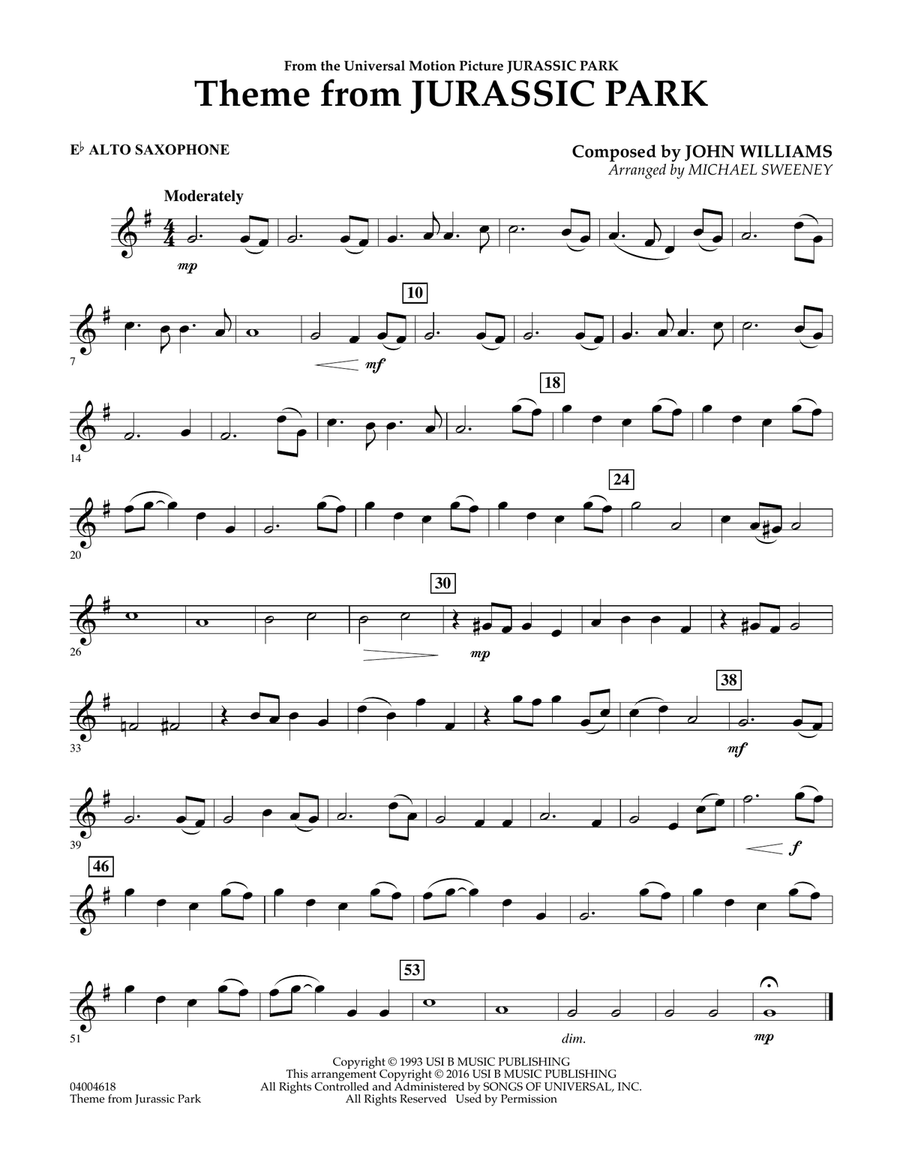 Theme from Jurassic Park - Eb Alto Saxophone Alto Saxophone scores gallery preview page 1