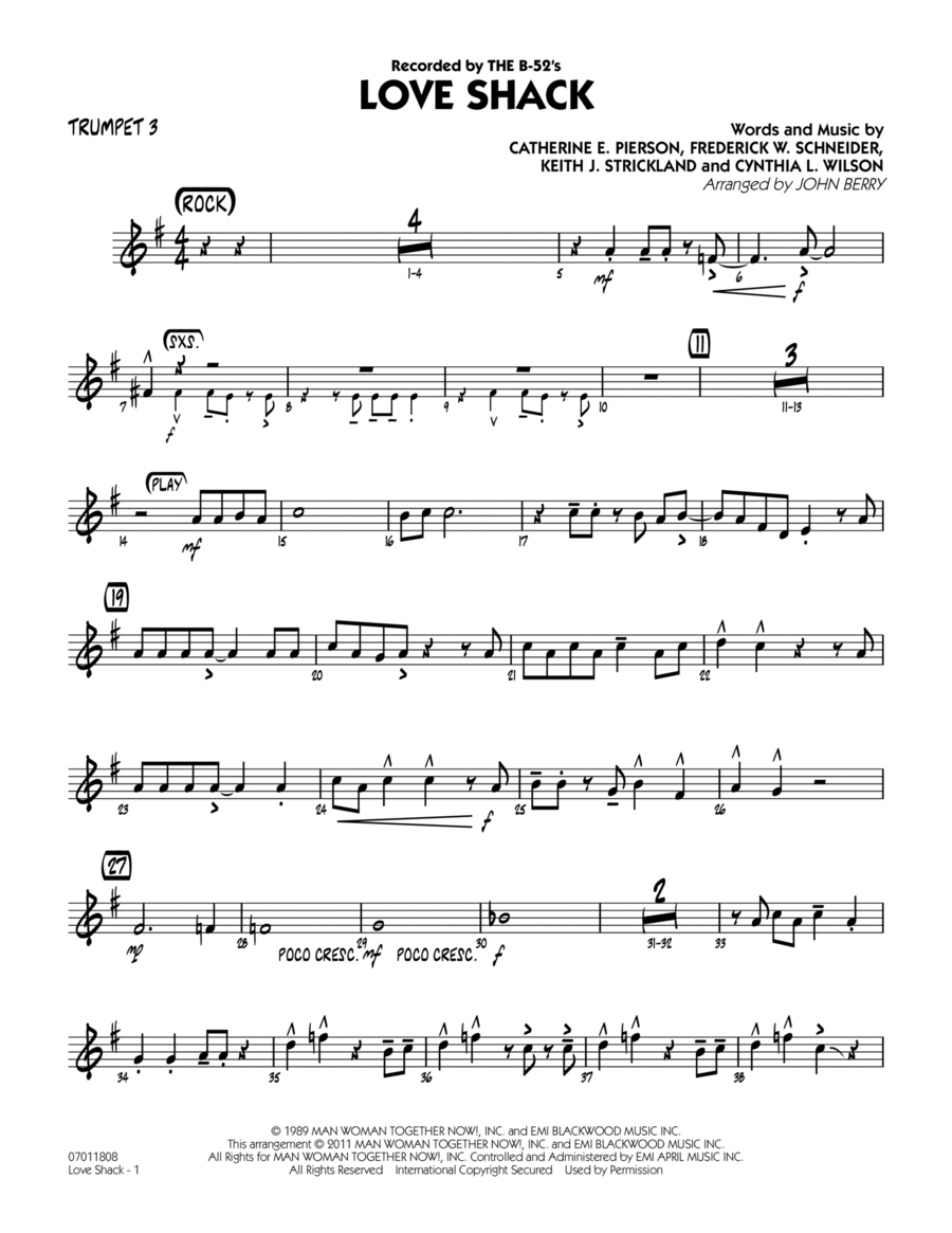 Love Shack - Trumpet 3 Love Shack - Trumpet 3 Jazz Ensemble scores gallery preview page 1