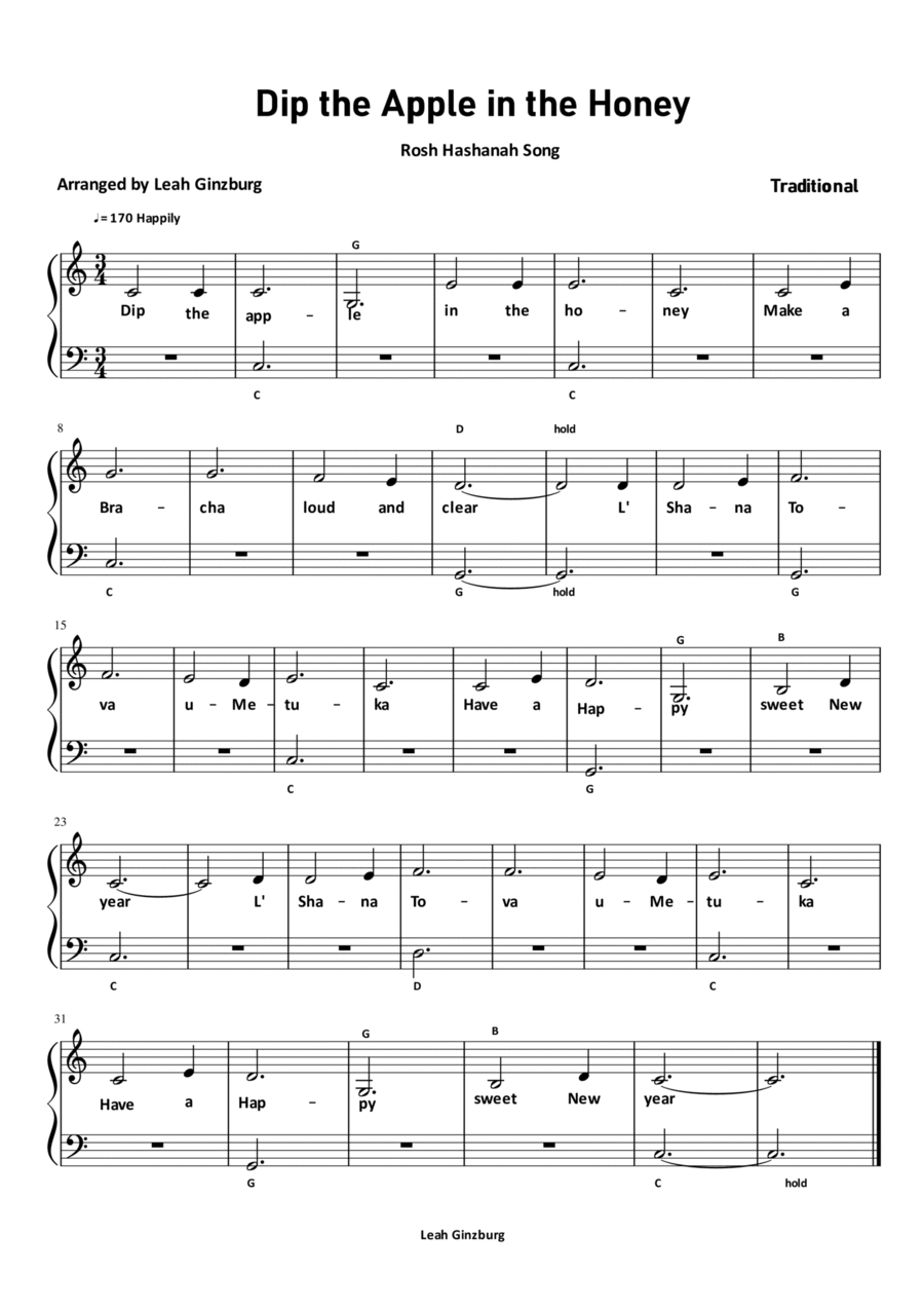 Dip the Apple in the Honey Dip the Apple in the Honey Easy Piano scores gallery preview page 1