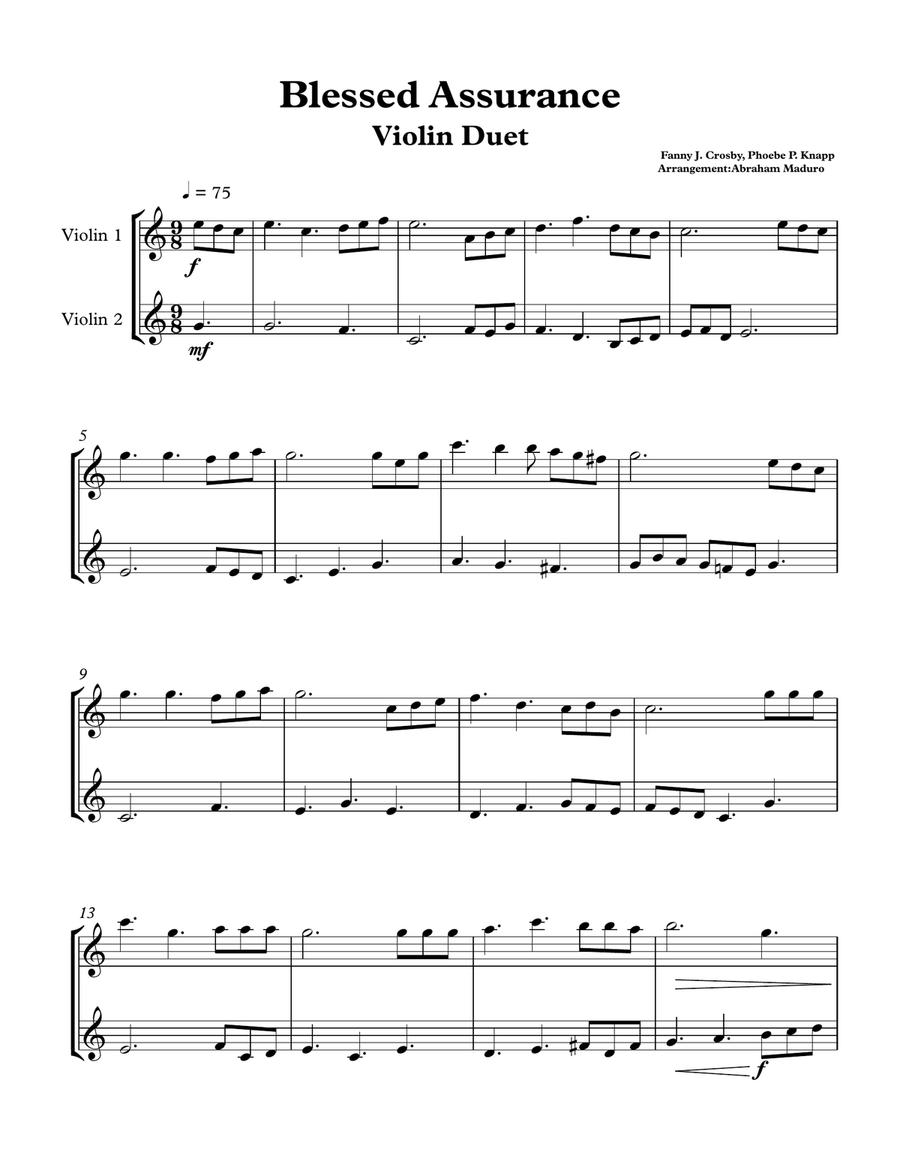 Blessed Assurance Violin Duet String Duet scores gallery preview page 1