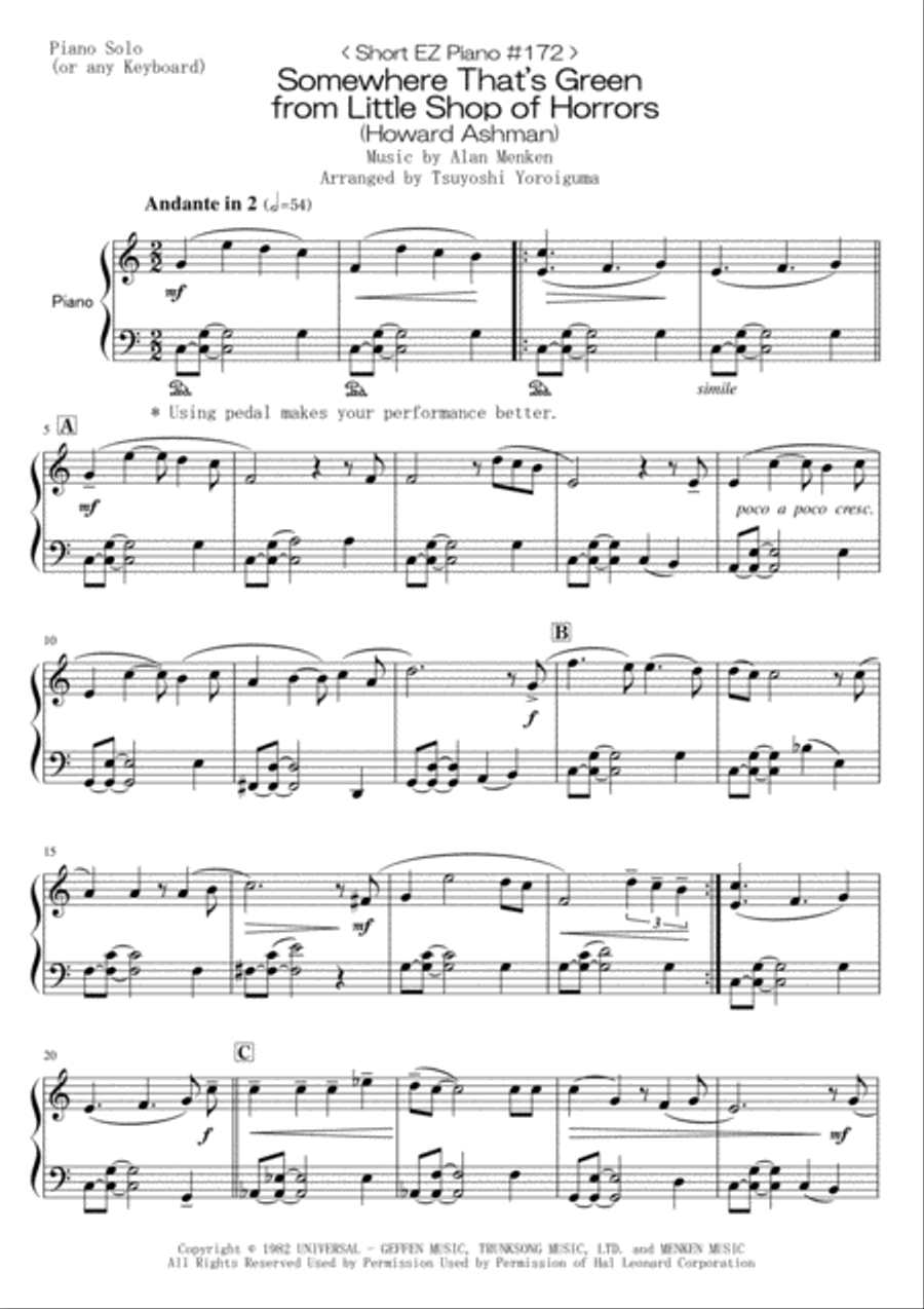 Somewhere That's Green Easy Piano scores gallery preview page 1