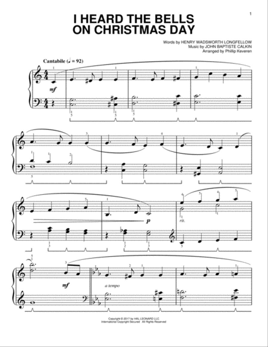 I Heard The Bells On Christmas Day [Classical version] (arr. Phillip Keveren) Easy Piano scores gallery preview page 1