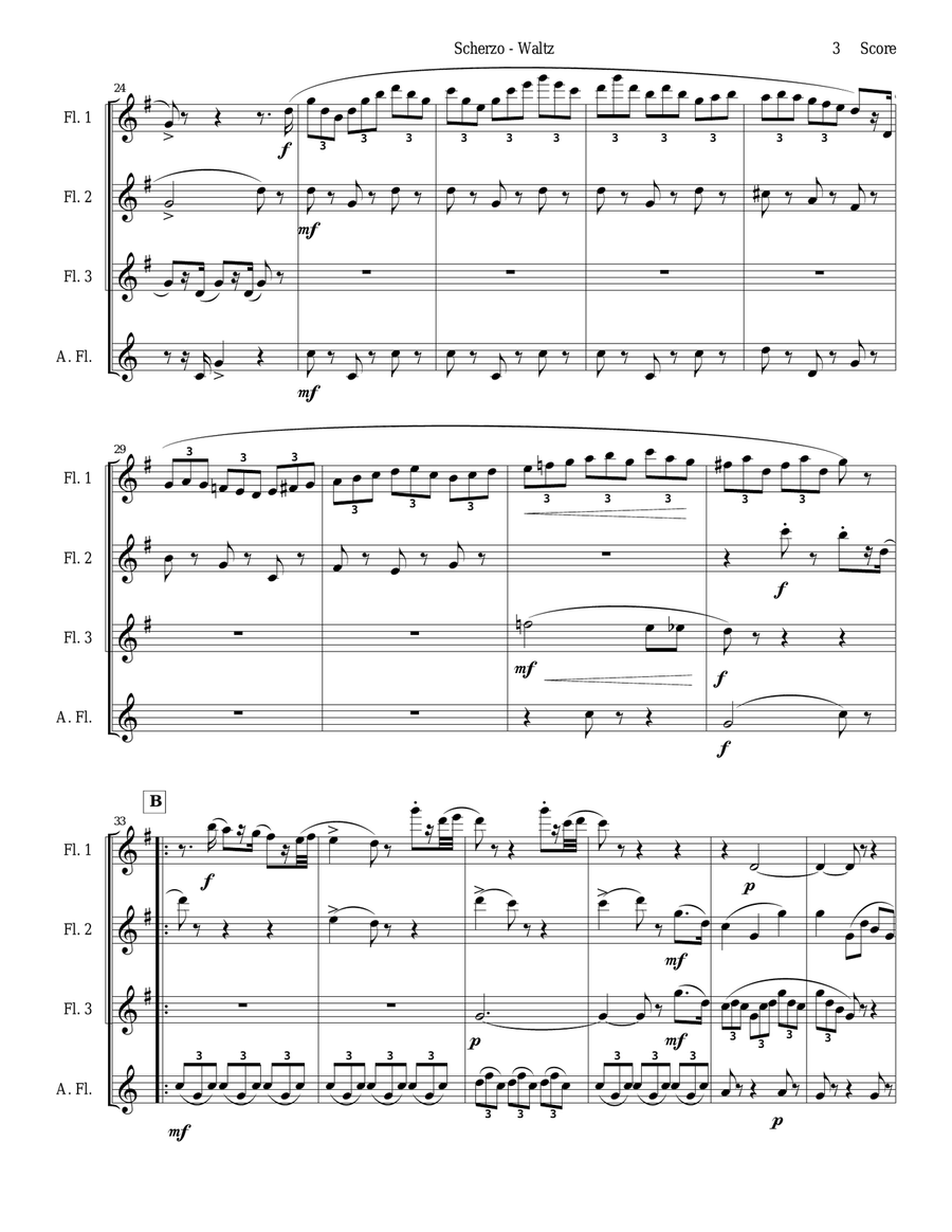 Chabrier - flute quartet - Scherzo from Suite Pastorale Flute Quartet scores gallery preview page 3