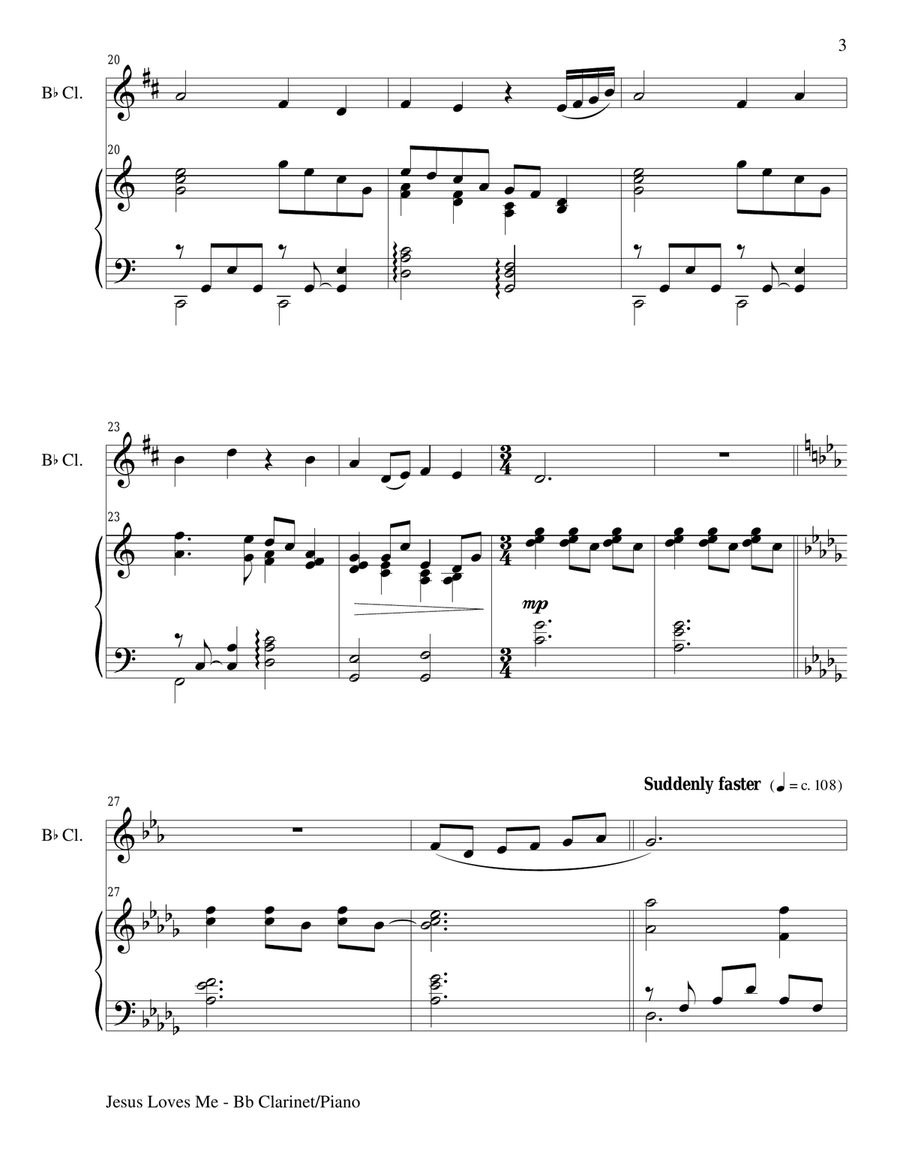JESUS LOVES ME (Duet – Bb Clarinet and Piano/Score and Parts) JESUS LOVES ME (Duet – Bb Clarinet and Piano/Score and Parts) Woodwind Duet scores gallery preview page 3