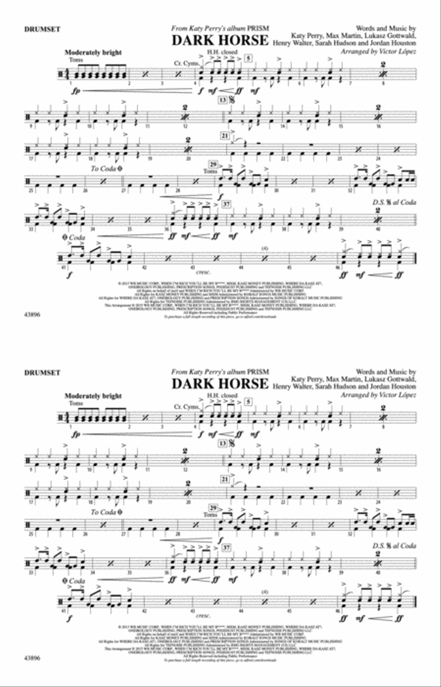 Dark Horse: Drums Marching Band scores gallery preview page 1