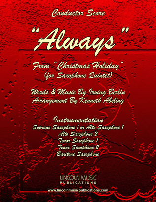 Book cover for Always - Irving Berlin (for Saxophone Quintet SATTB or AATTB)