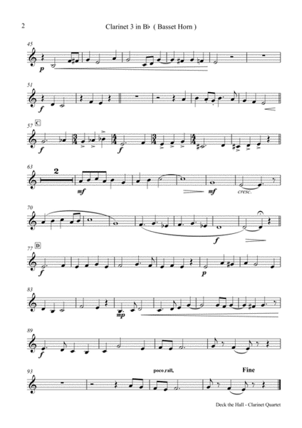 Deck the halls - Christmas Carol - Polyphonic - Clarinet Quartet image number null