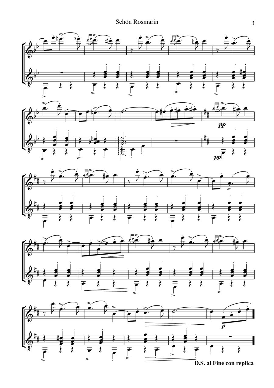 Schon Rosmarin for flute and guitar Schon Rosmarin for flute and guitar Flute scores gallery preview page 3
