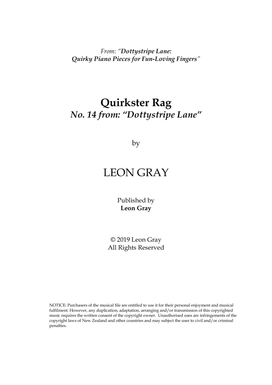 Quirkster Rag (No.14), Dottystripe Lane © 2019 Leon Gray Piano Solo scores gallery preview page 1