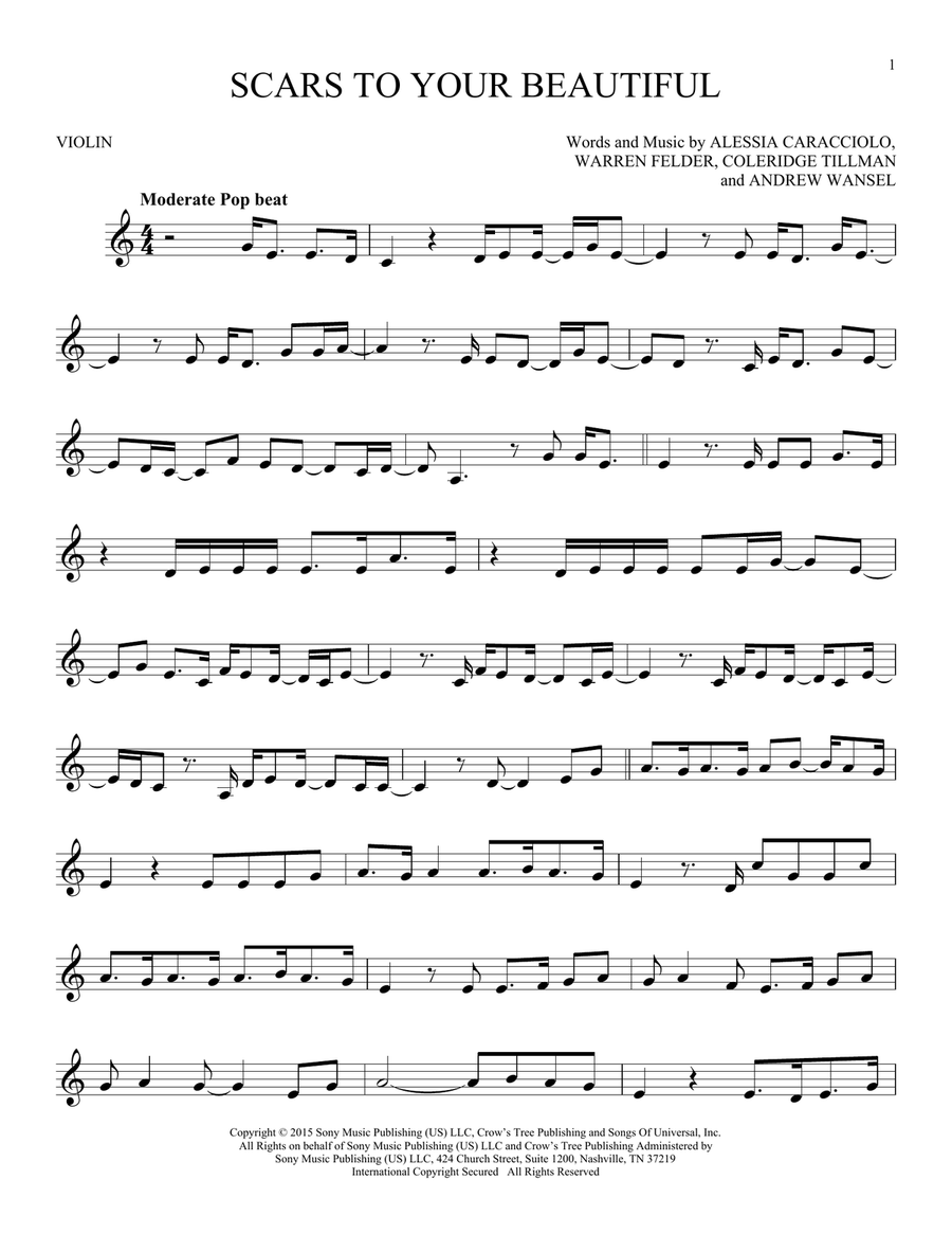Scars To Your Beautiful Scars To Your Beautiful Violin Solo scores gallery preview page 1