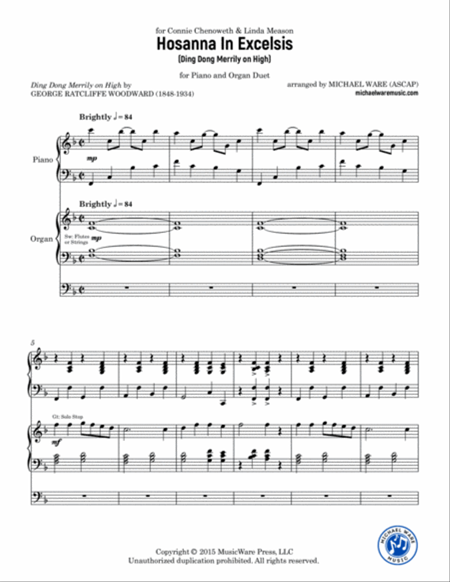 Hosanna In Excelsis (Ding Dong Merrily on High) Piano scores gallery preview page 2