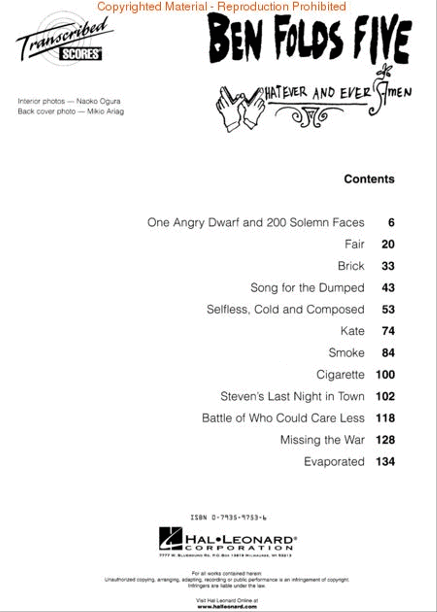 Ben Folds Five – Whatever and Ever Amen Electric Guitar scores gallery preview page 2