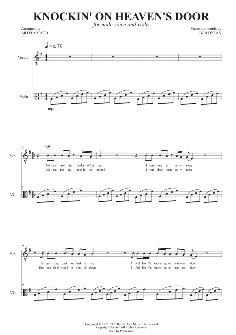 Knockin' On Heaven's Door Chamber Music scores gallery preview page 1