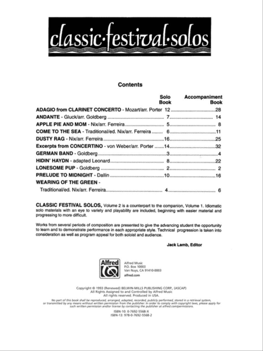 Classic Festival Solos (E-flat Alto Clarinet), Volume 2