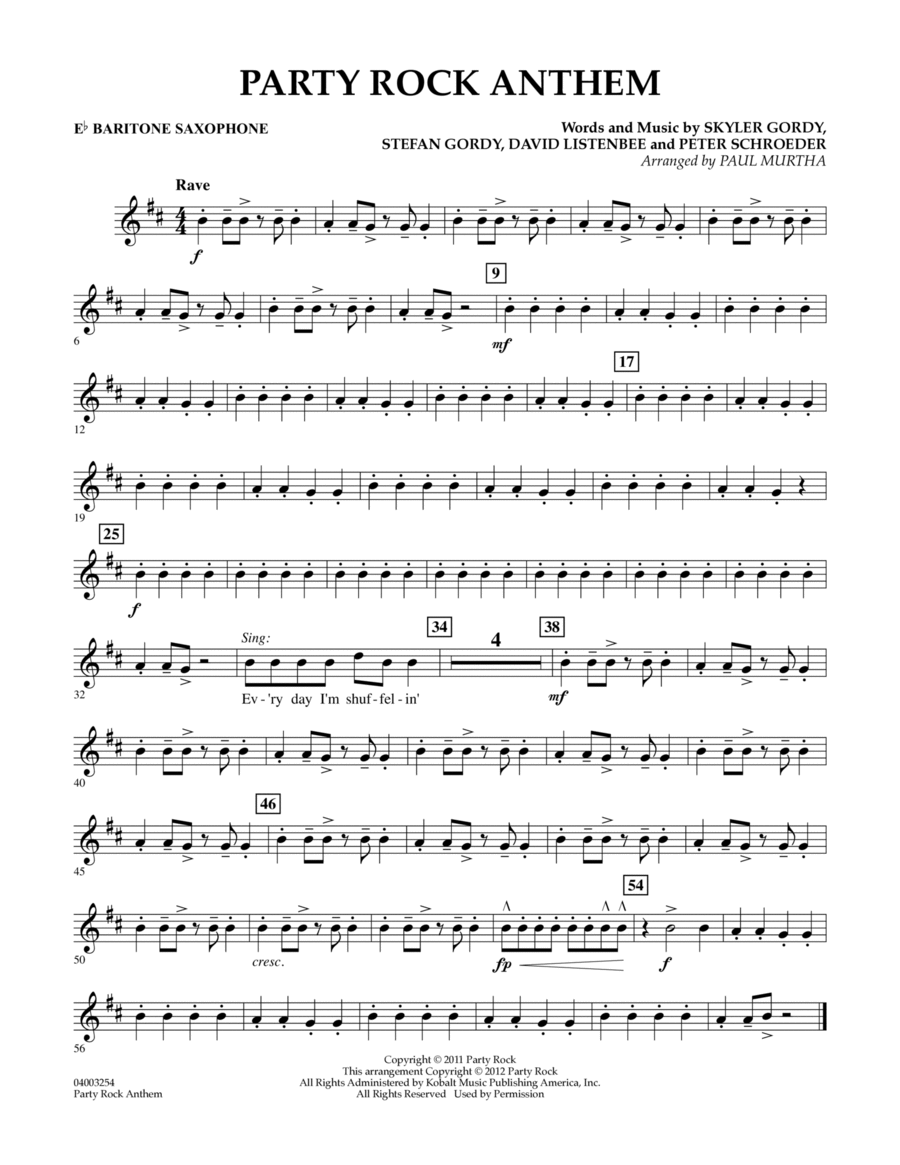 Party Rock Anthem - Eb Baritone Saxophone Concert Band scores gallery preview page 1