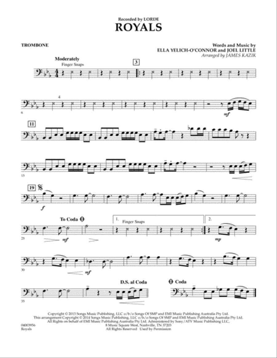 Royals - Trombone Royals - Trombone Concert Band scores gallery preview page 1