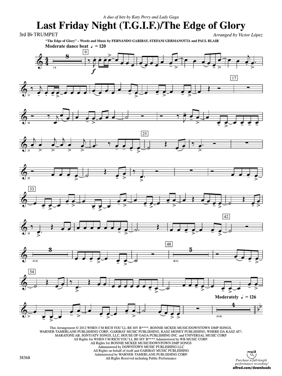 Last Friday Night (T.G.I.F) / The Edge of Glory: 3rd B-flat Trumpet