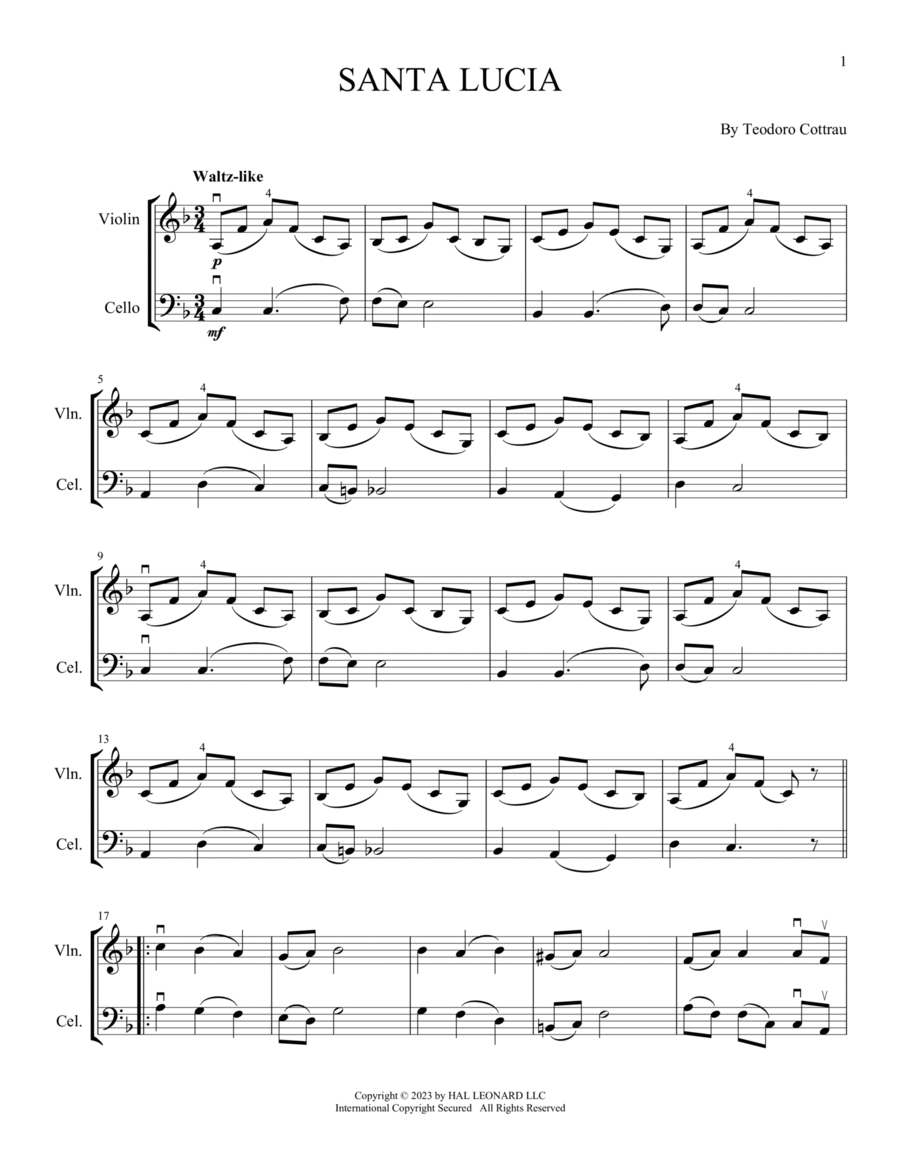 Santa Lucia (arr. Michelle Hynson) String Duet scores gallery preview page 1