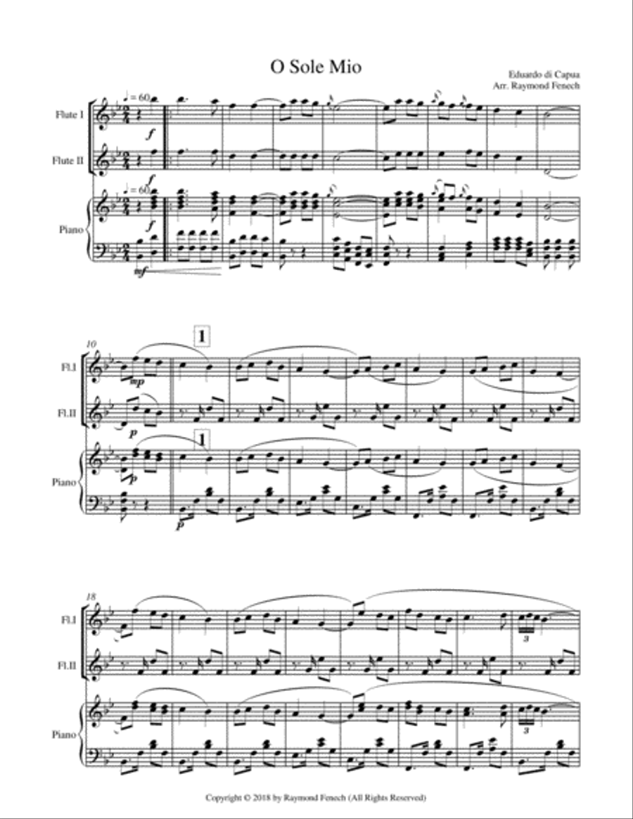 O Sole Mio - 2 Flutes and Piano Flute Duet scores gallery preview page 5