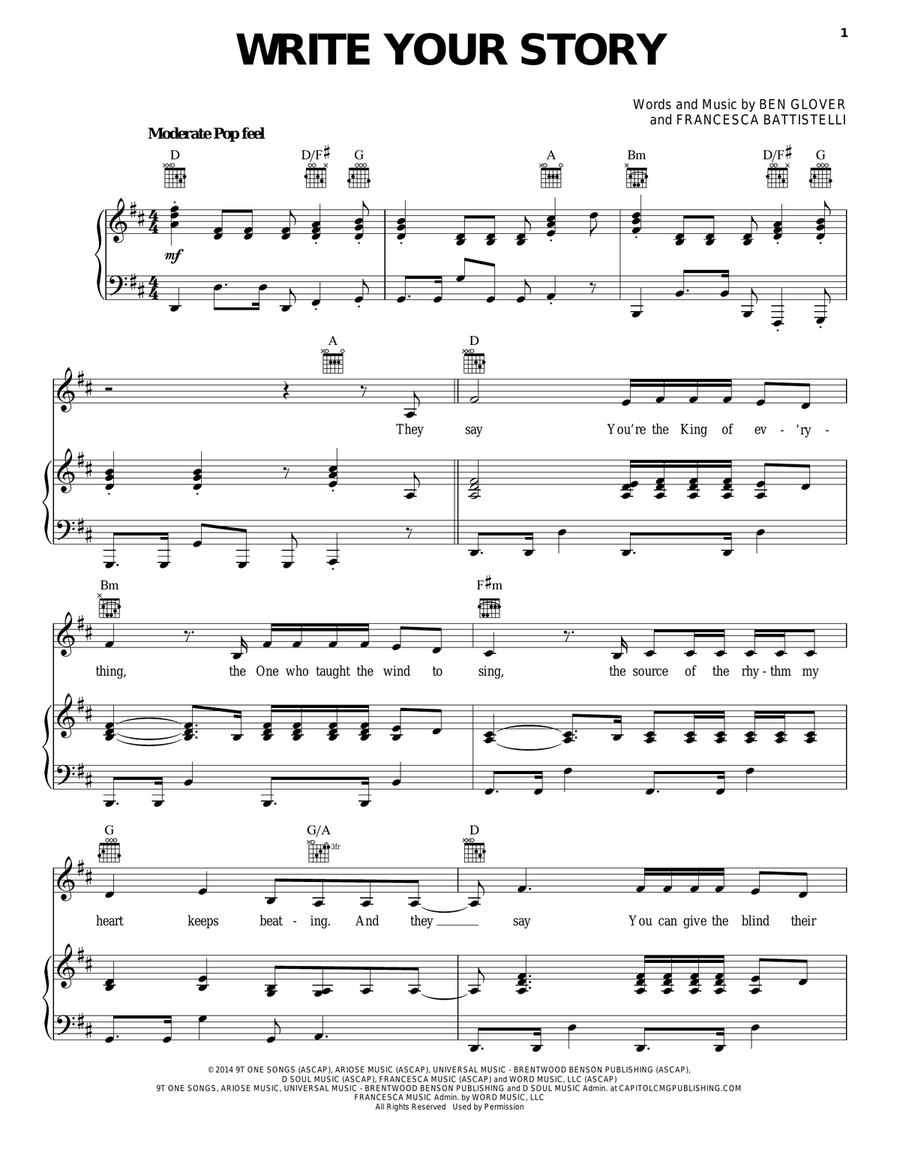 Write Your Story Write Your Story Piano, Vocal, Guitar scores gallery preview page 1