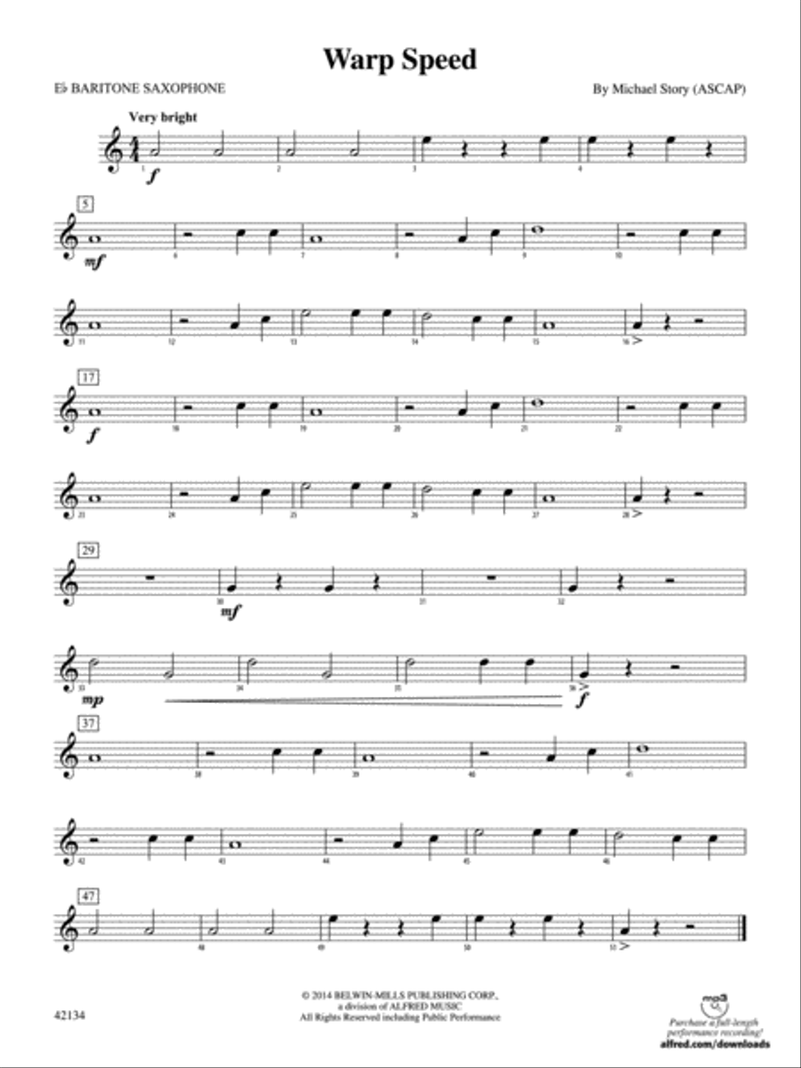 Warp Speed: E-flat Baritone Saxophone Concert Band scores gallery preview page 1