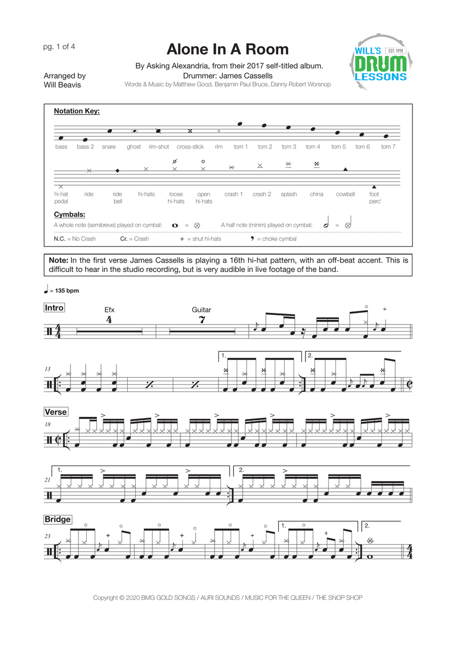 Alone In A Room Drum Set scores gallery preview page 1